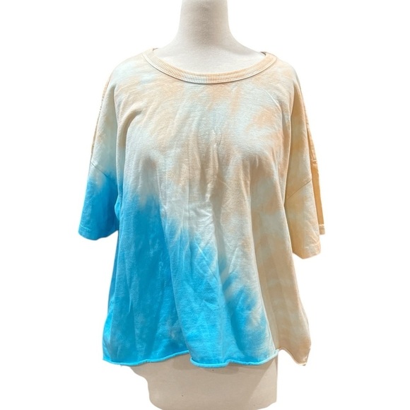 Abound Women's Blue and Orange Raw Edge Hemline Crewneck Tee Shirt XL - Picture 1 of 6